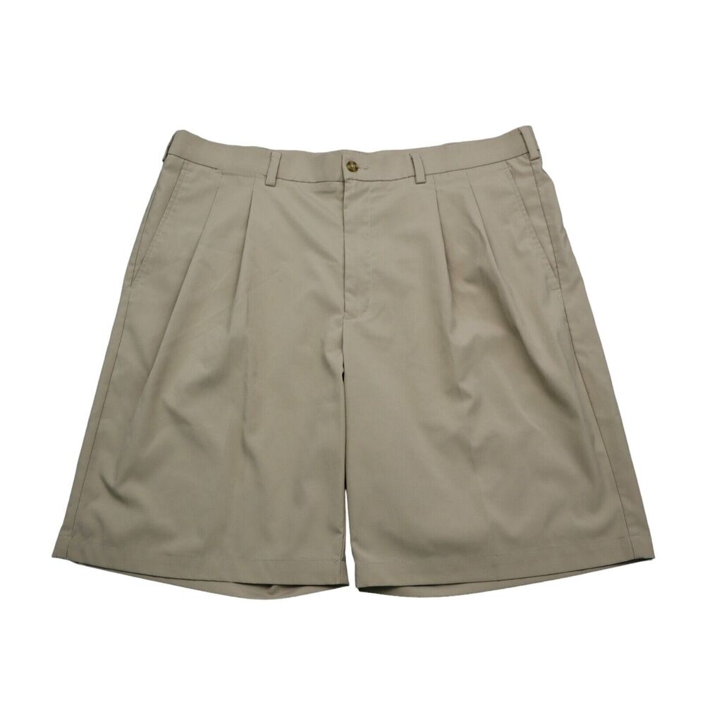 Champions Tour Shorts Mens 38 Beige Pleated Mid Rise Slash Pocket Polyester Zip